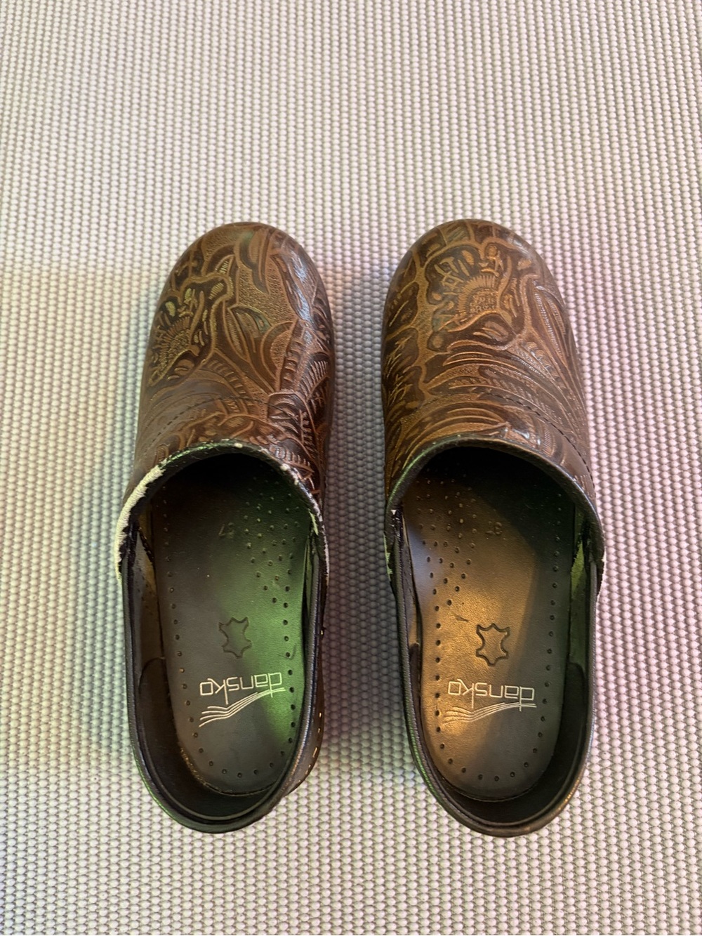 Dansko Brown Embossed Leather Slip-On Clogs